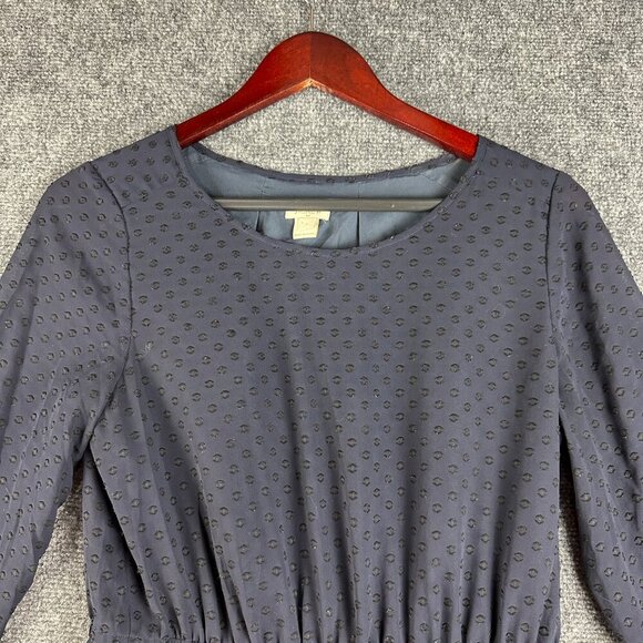 J Crew Dress Womens 2 Clip Dot Tulip Hem Navy Blue Lined Pullover Long Sleeve - Picture 4 of 10